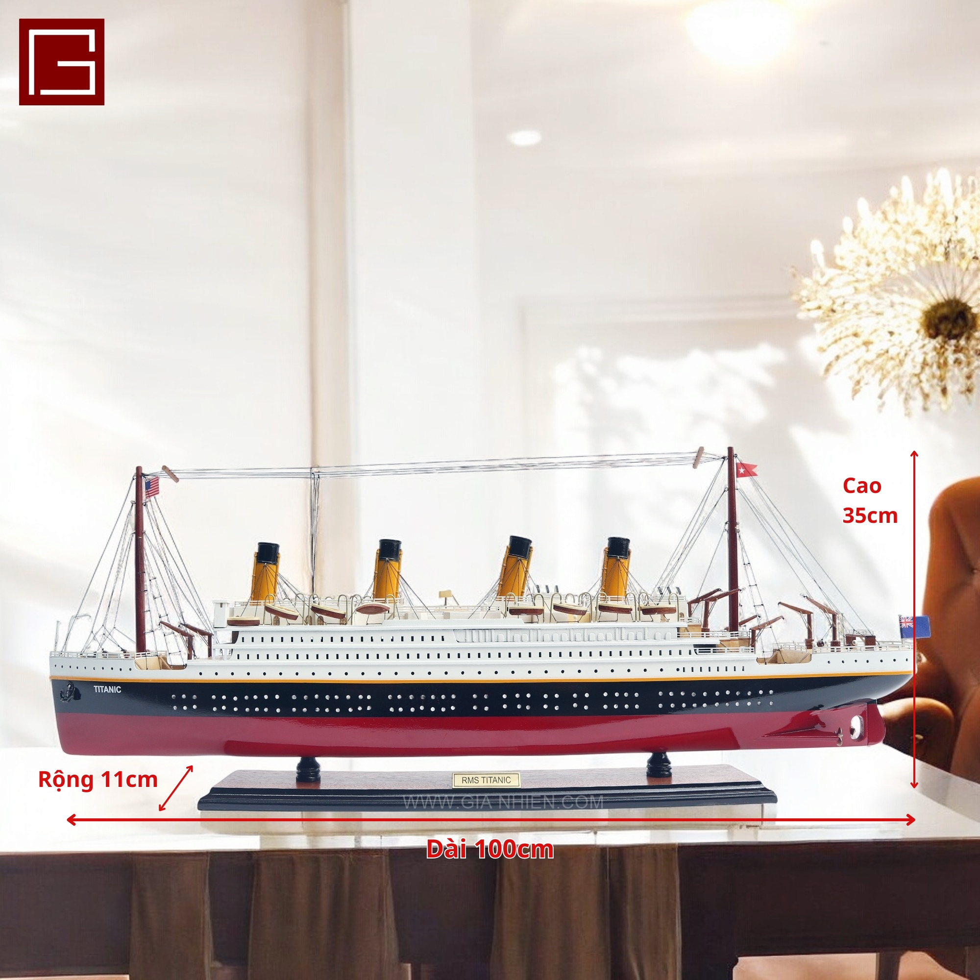 Mô Hình Thuyền Gỗ Trang Trí Phong Thủy RMS TITANIC PAINTED, tàu du lịch, thuyền trang trí chính hãng