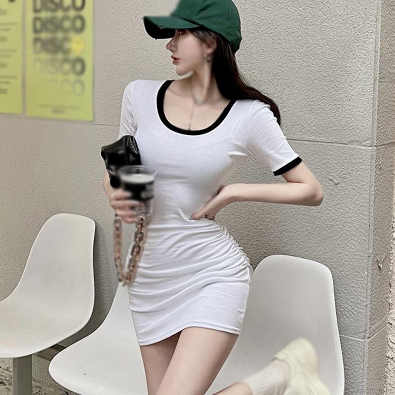 Đầm Thun Ngắn Tay Cổ Tròn Gợi Cảm Dành Cho Nữ