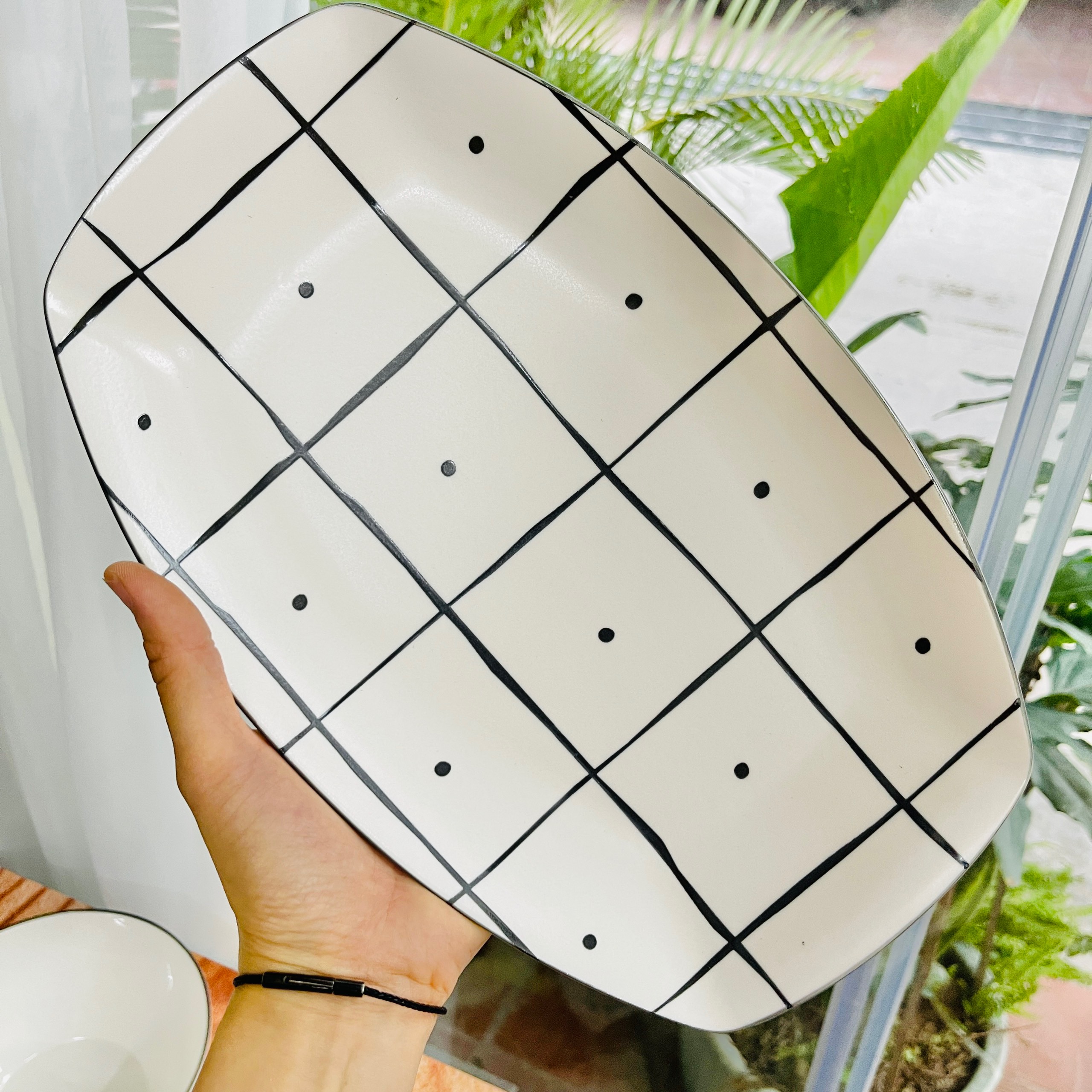 Các món lẻ trong bộ bát đĩa gốm sứ cao cấp hoạ tiết kẻ karo
