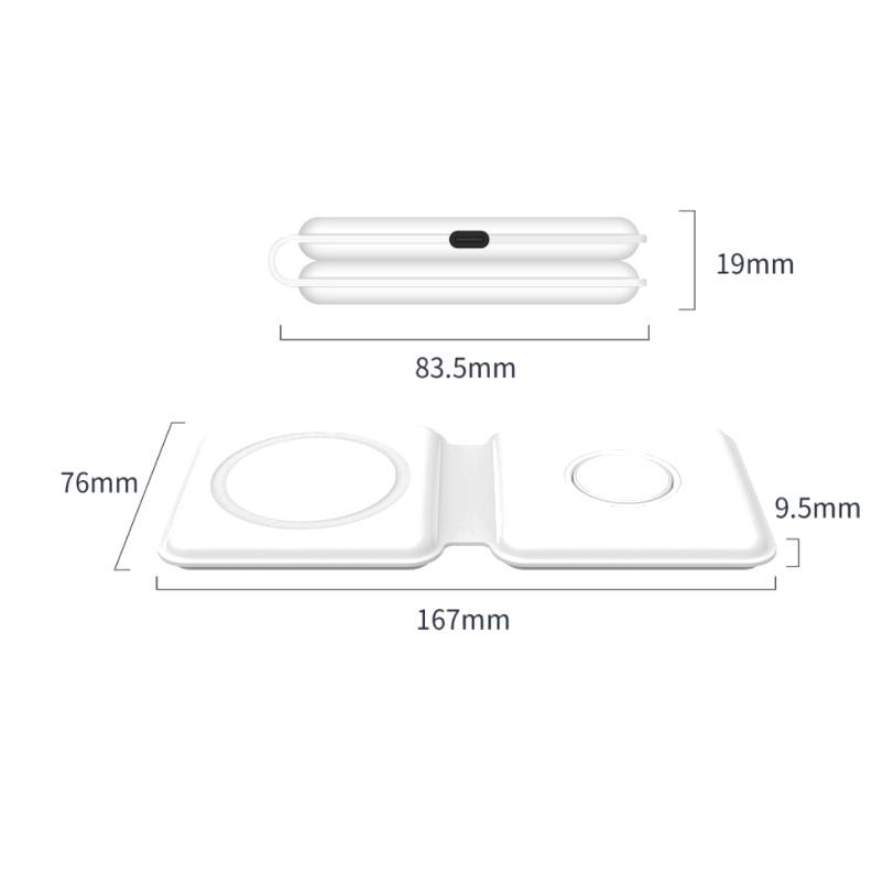 Đế sạc không dây GẤP GỌN cao cấp siêu bền đẹp, sạc nhanh công suất 15W cùng lúc 02 thiết bị (Mã SA33)