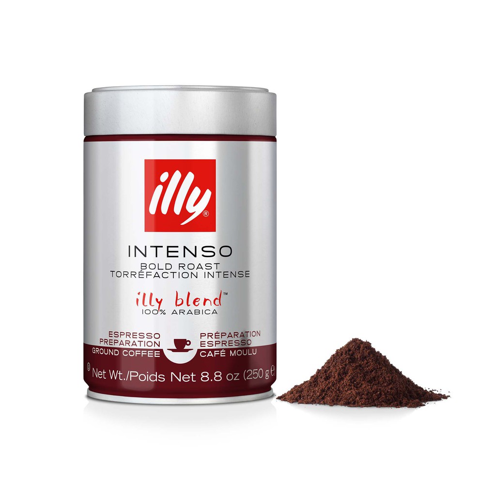 Cà phê bột Illy Intenso Bold Roast Ground Coffee – 250g - Hương vị mãnh liệt, mạnh mẽ và đầy đủ với các nốt ca cao và trái cây khô