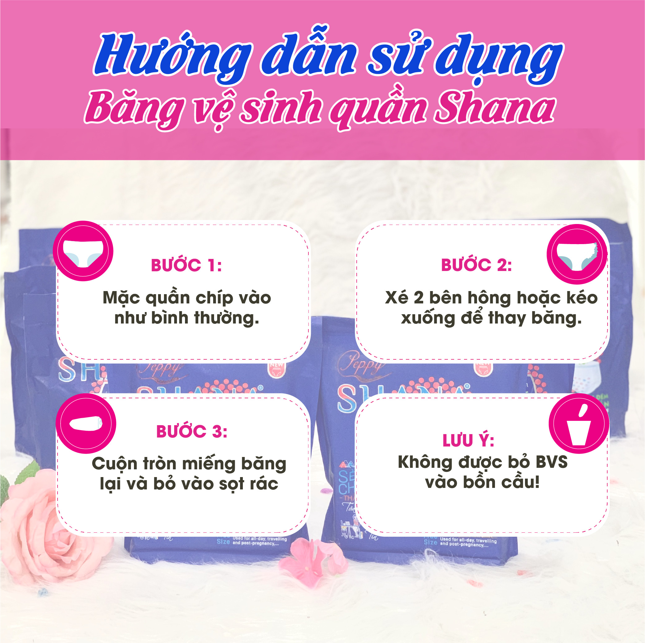 Combo 6 gói Băng Vệ Sinh Quần Peppy Shana Ngày Đêm Siêu Thấm, Freesize, Chống Tràn Tối Đa, Tiết Kiệm