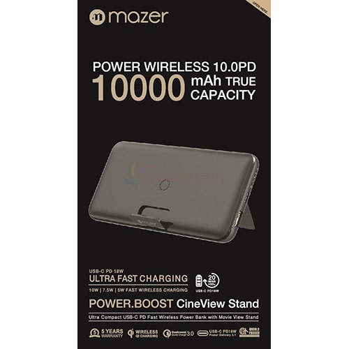 Sạc dự phòng kiêm sạc không dây Mazer Power.Boost CineView Stand 10000mAh PD18W QC3.0 M-EGWX11 - Hàng chính hãng