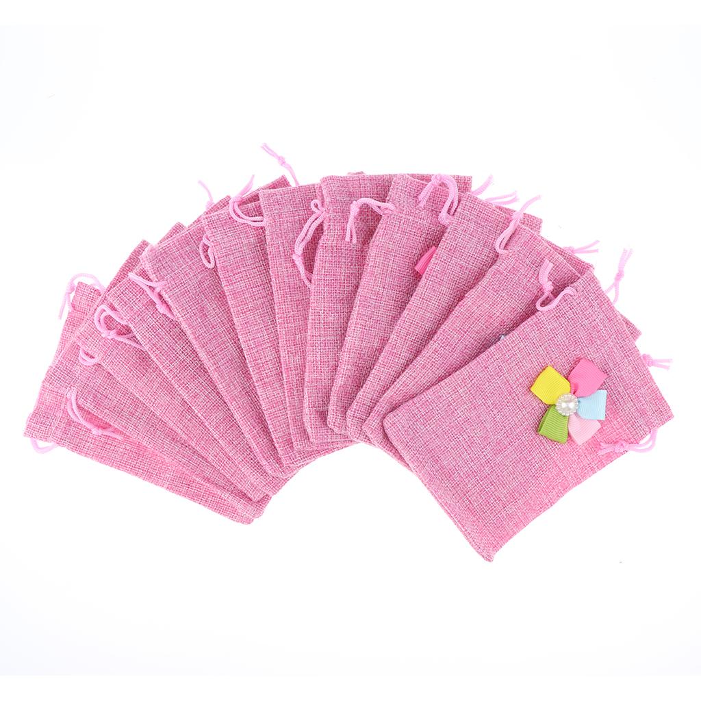 12 Drawstring Burlap Bags Tea Bags Souvenir Gift Candy Bag Pink
