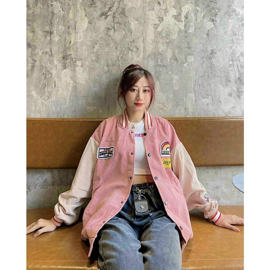 Áo khoác nhung tăm jacket Logo Thuê Cầu Vồng ONEZ Hình Thật 100% Form Rộng Đẹp