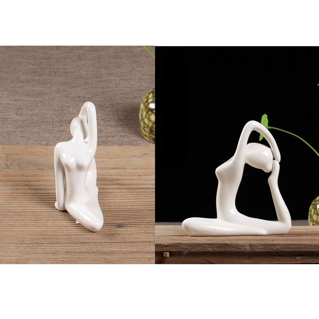2 Pcs Ceramic Yoga Figure Ornament Statue Sculpture Garden Desk Decor