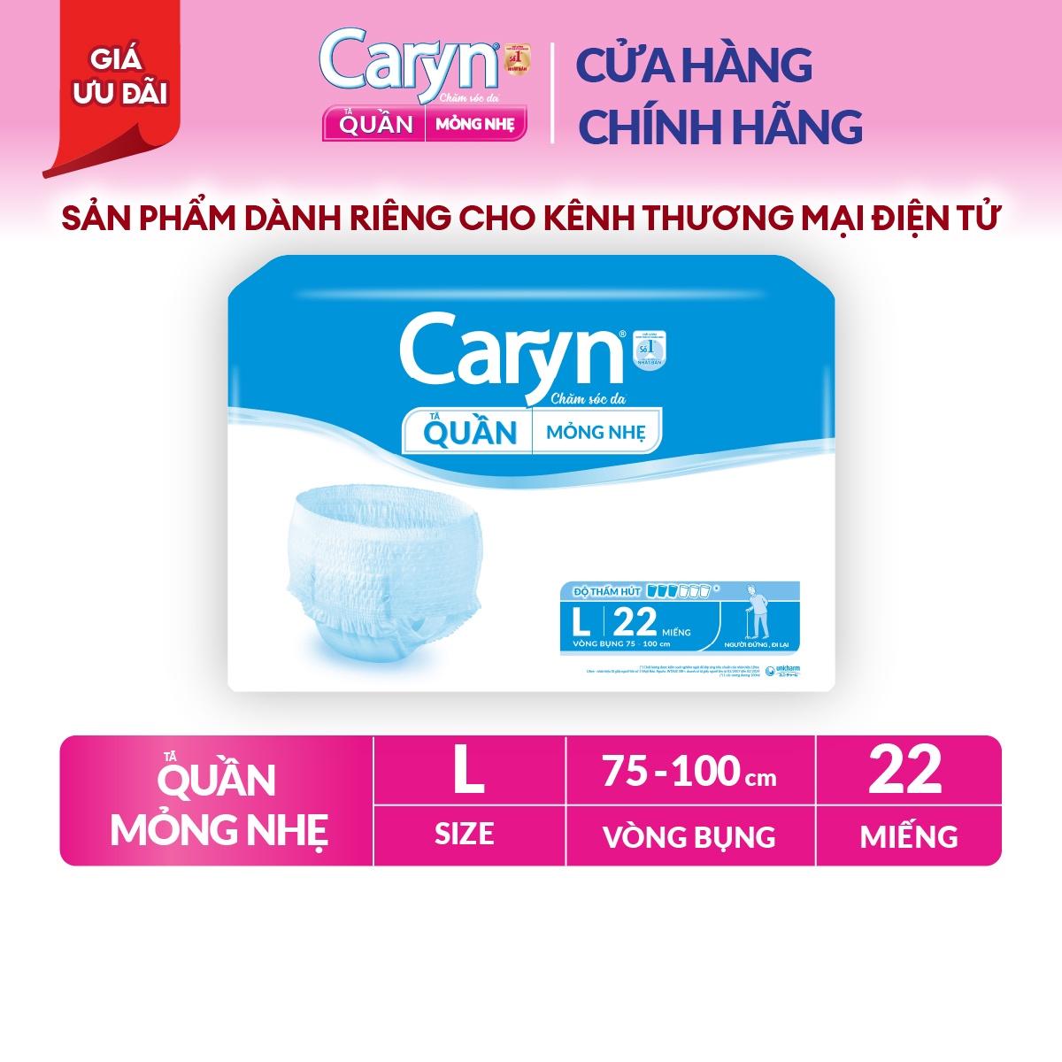 Tã/Bỉm Quần Người Lớn Caryn Mỏng Nhẹ Chống Tràn Dành Cho Người Già Có Thể Tự Đi Lại Size L 22 miếng)