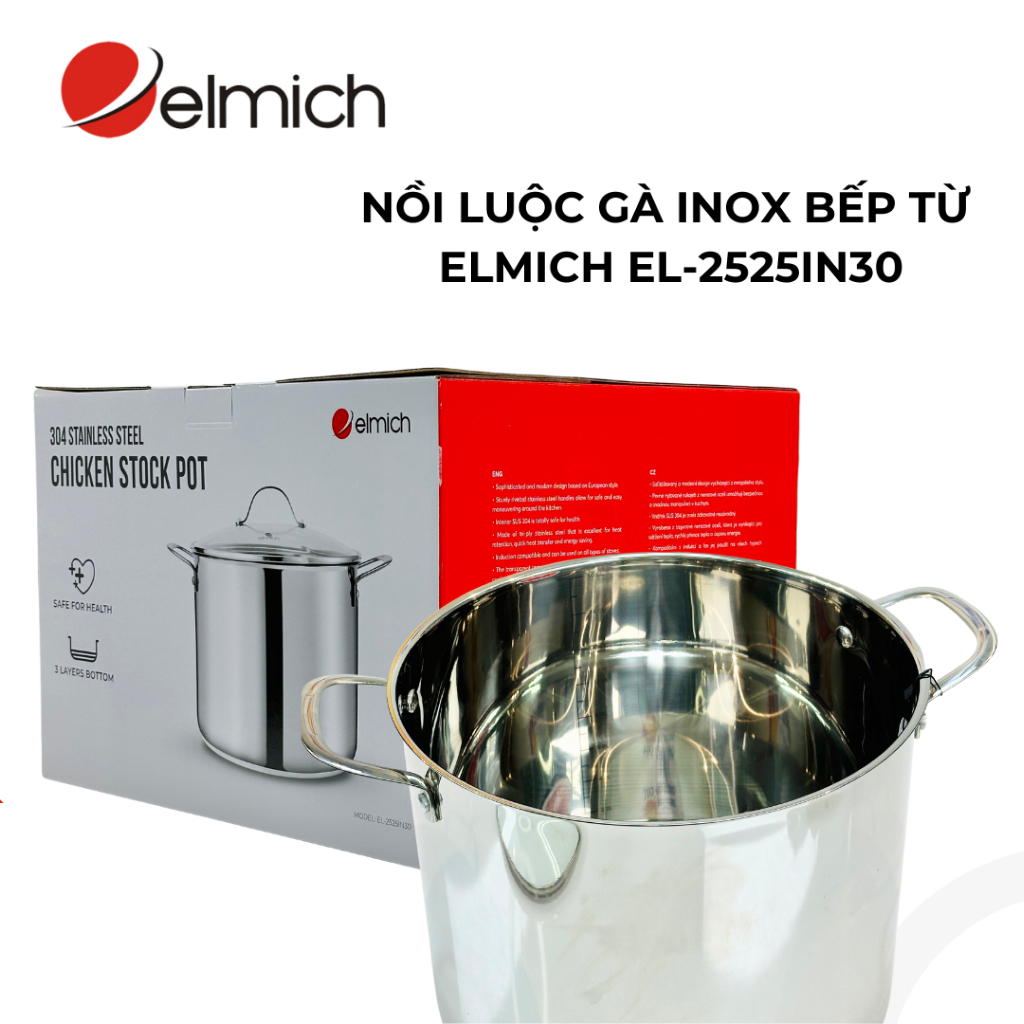 Nồi luộc gà inox 304 elmich EL-2525IN30 size 30cm