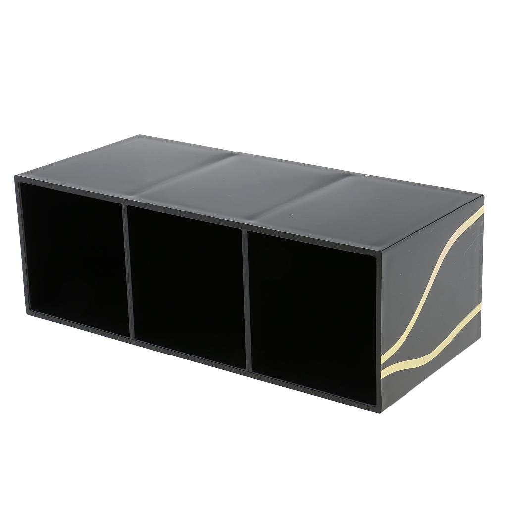 Acrylic Black 3 Slot Holder Makeup Cosmetic Brush Polish Organizer Stand Box