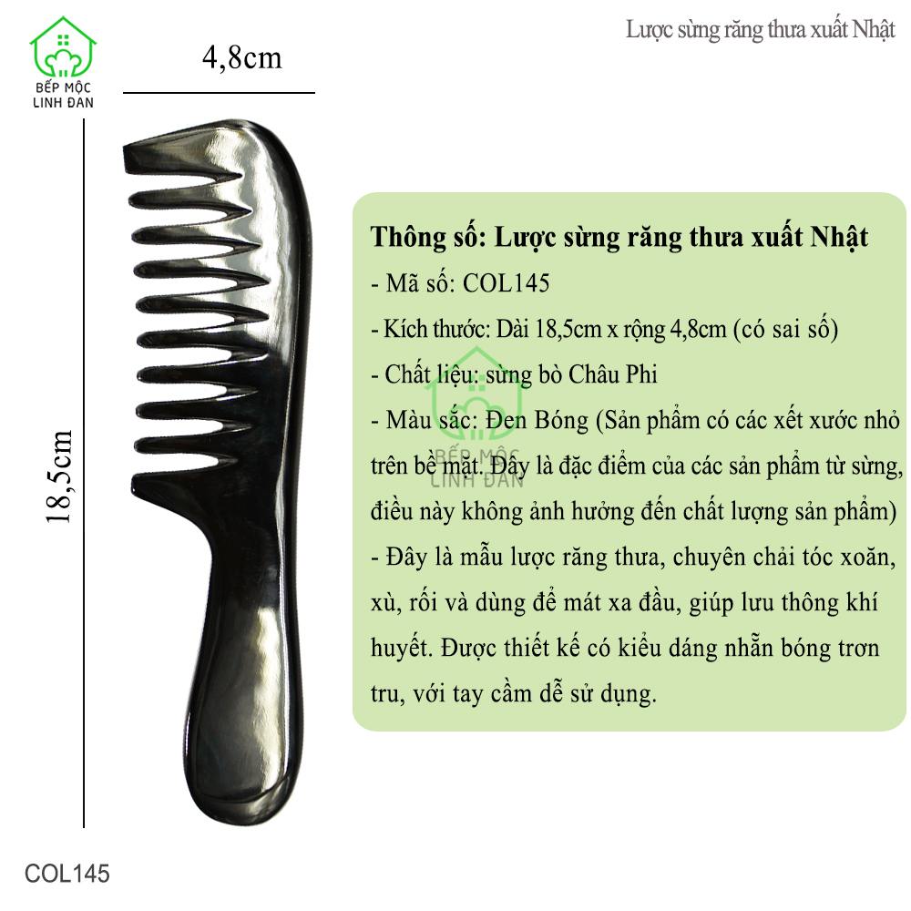 Lược Sừng Răng Thưa (Size: L-19cm) Chải Tóc Xoăn/ Xù/ Rối/ Mát Xa Đầu [COL145]