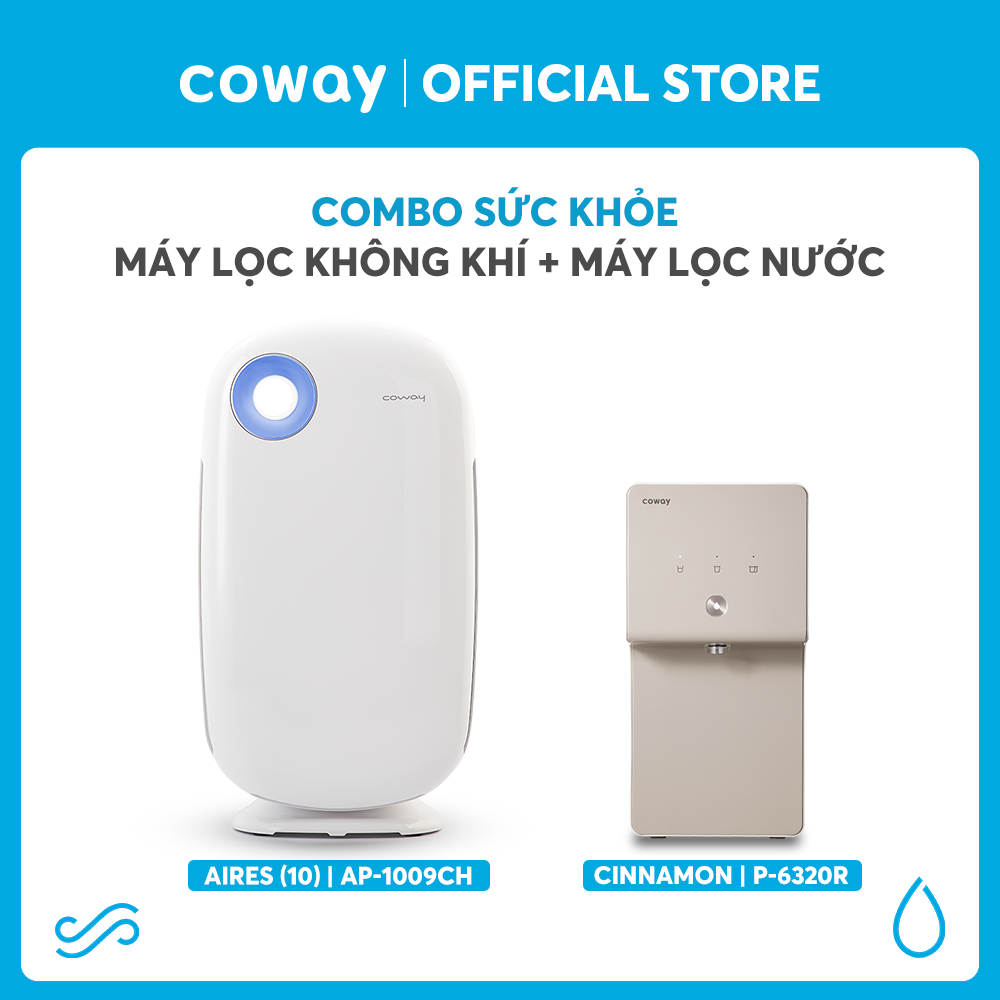 [Combo sức khỏe] Máy lọc không khí Coway Aires (10) AP-1009CH và Máy lọc nước Coway Cinnamon P-6320R - Hàng chính hãng