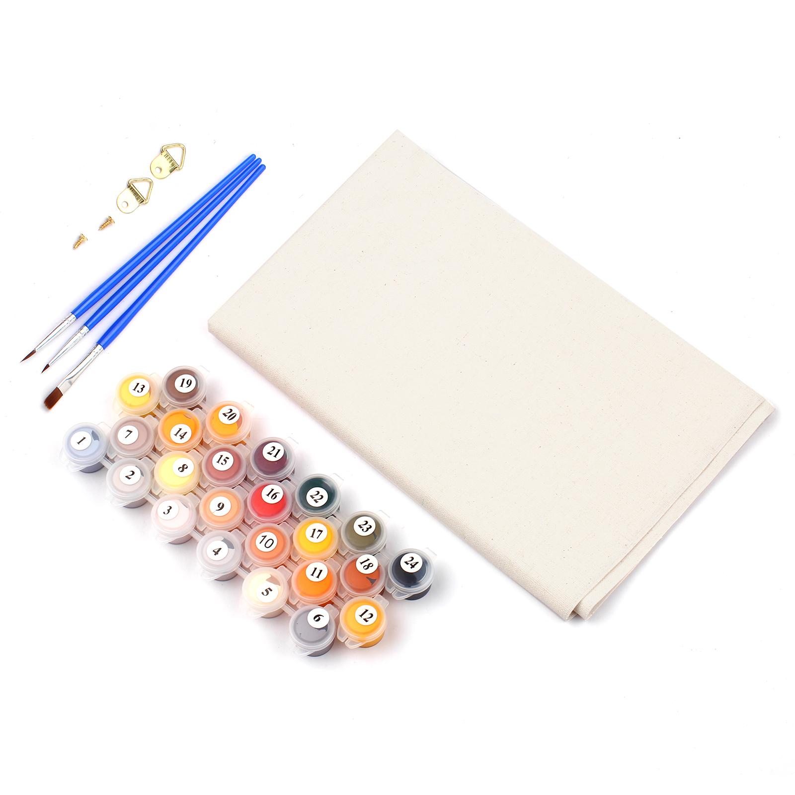 Bộ tranh sơn dầu không khung DIY bao gồm 3 cọ vẽ và 1 bộ bột màu thân thiện với môi trường