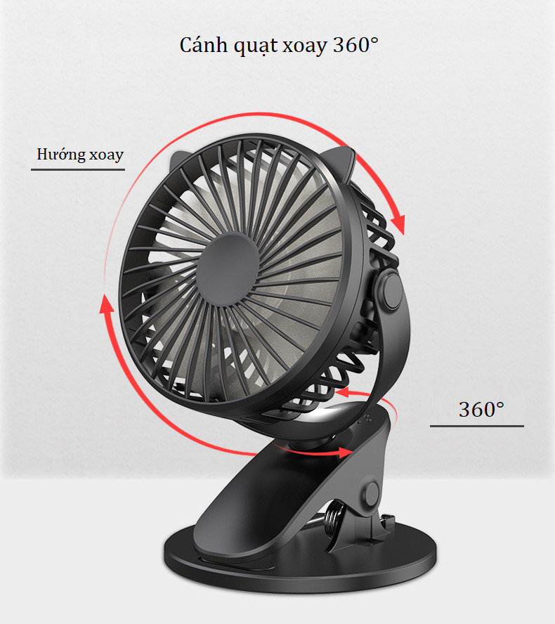 Quạt Mini Để Bàn Có Kẹp Xoay 360° - PIN KHỎE, THỜI GIAN SỬ DỤNG 3 - 5 GIỜ