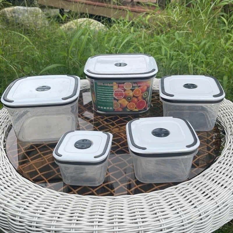 Bộ 5 Hộp Đựng Thực Phẩm, Hộp Bảo Quản Đồ Ăn Rau Củ Vuông -Tròn- Chữ nhật Siêu Tiện Lợi - Hàng Chính Hãng MINIIN