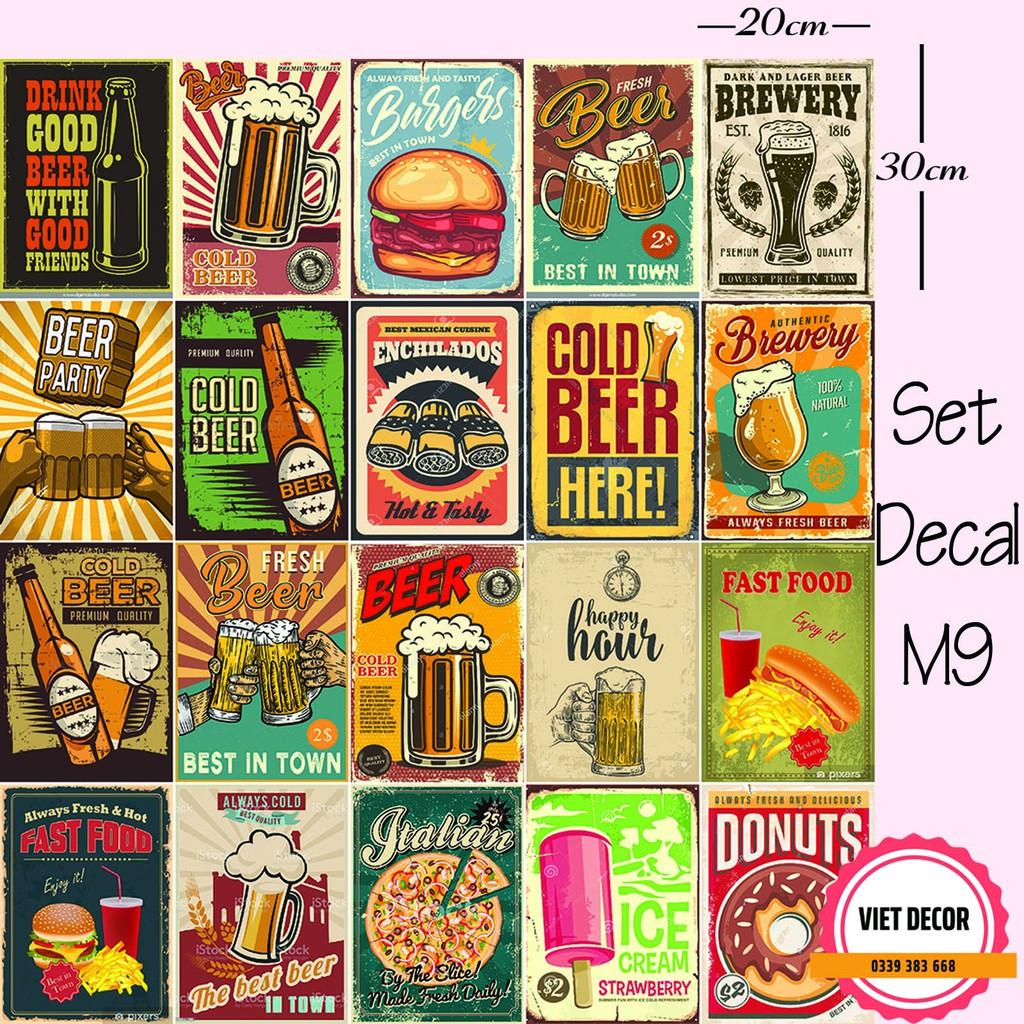 Decal Decor Vintage - Set 20 Tấm Decal Beer - Poster Trang trí Tường, Nội thất