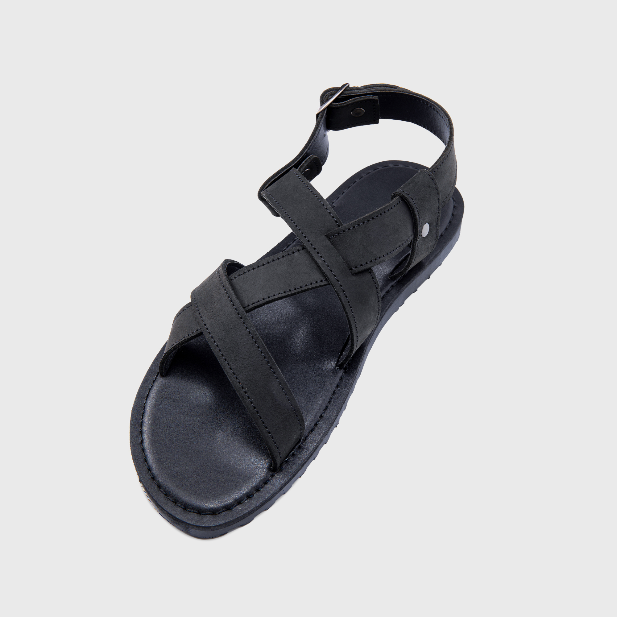 Sandal da bò 100% nam STEELER - sandal unisex S9 ĐEN - chất liệu da bò sáp, đế cao su.