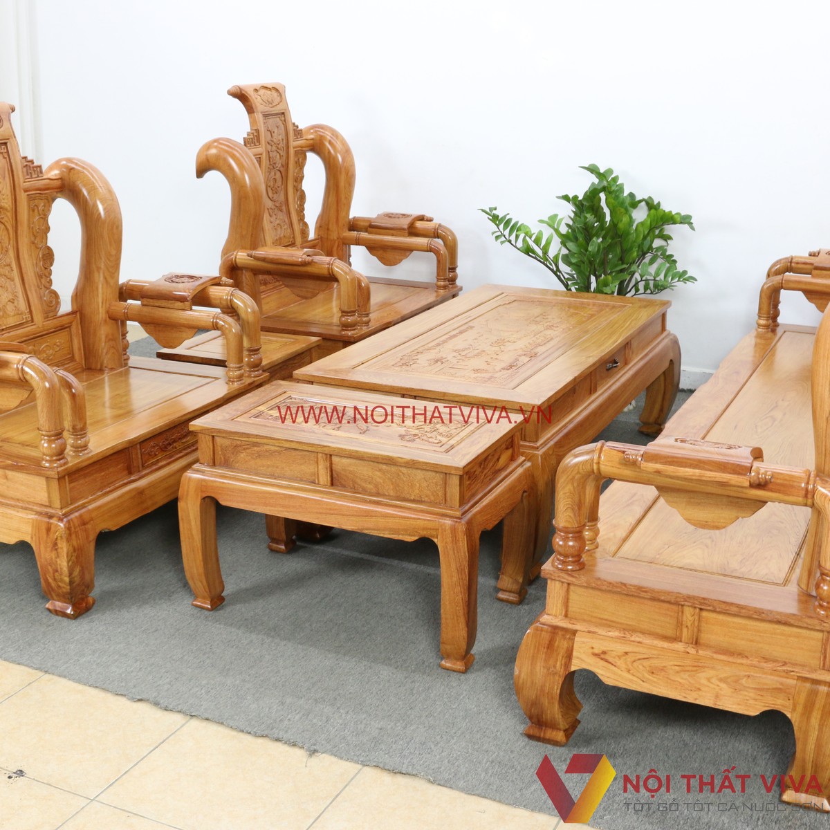 Bộ Bàn Ghế Salon Tần Thủy Hoàng Tay 12 Gỗ Hương Đá 6 Món Cao Cấp Đẹp