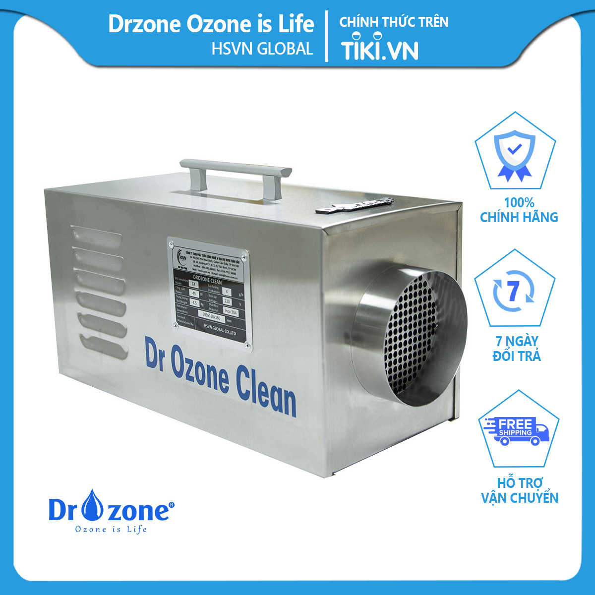 Máy khử trùng không khí, bảo vệ đường hô hấp cho gia đình DrOzone Clean C3 - Hàng Chính Hãng