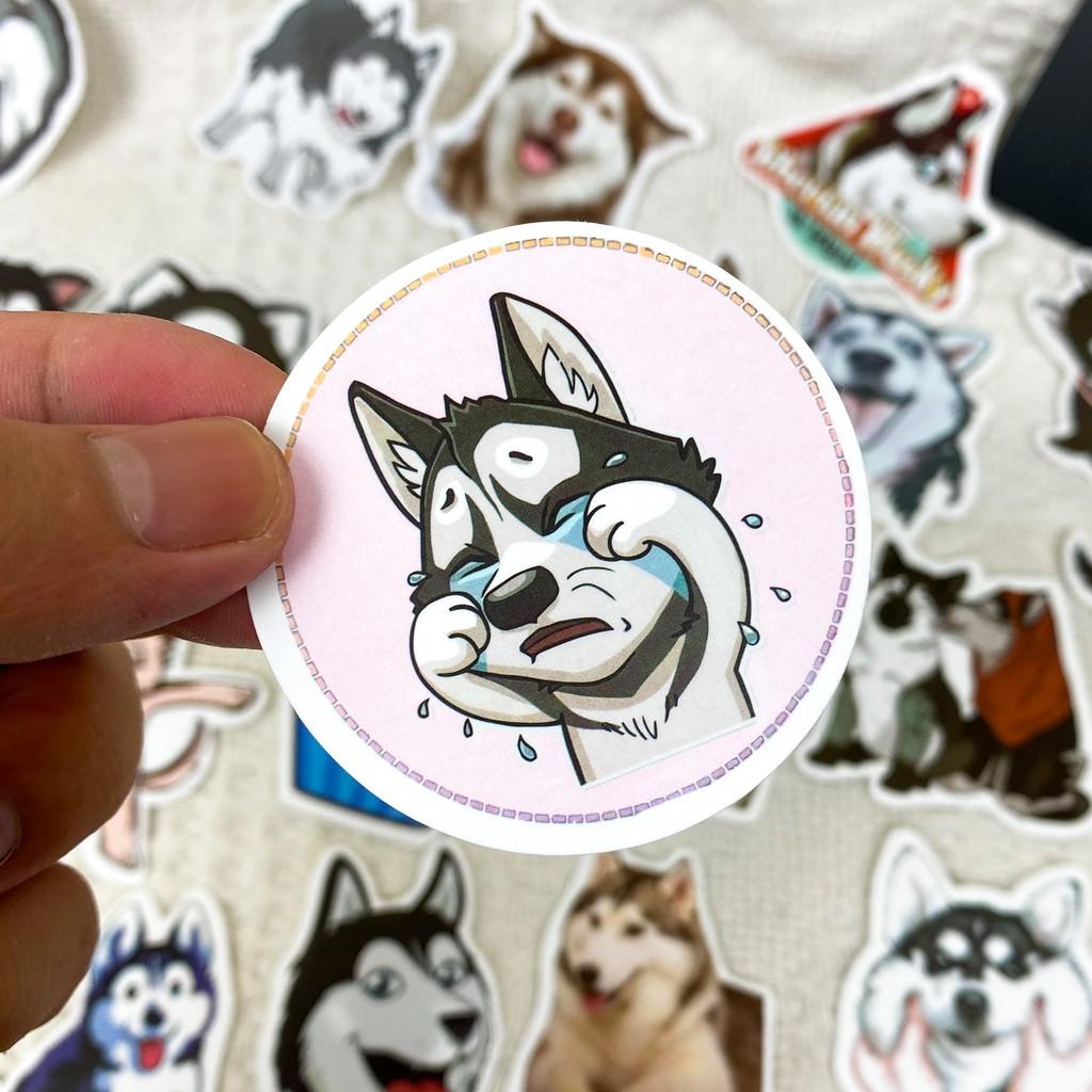 Bộ 50 Sticker (nhãn dán) CHÓ HUSKY NGÁO NGƠ - trang trí nón bảo hiểm, ghi-ta, tủ lạnh, máy tính