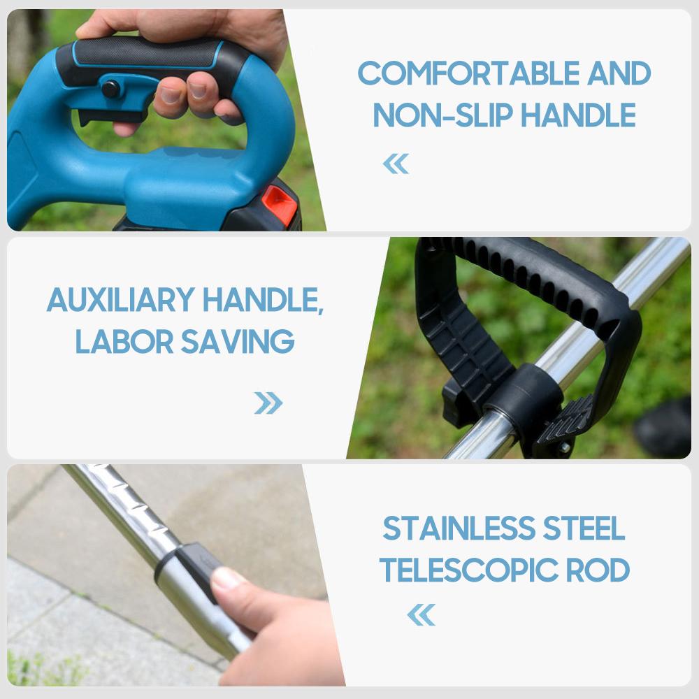 Geevorks 21V Telescopic Handheld Cordless Grass Trimmer Electric Lawn Mower 2 Pack 1500mAh Rechargeable Battery Fast Charger Multi Function Power Lithium Trimmer with Plastic/ Stainless Steel Blade, Circular Saw Blade