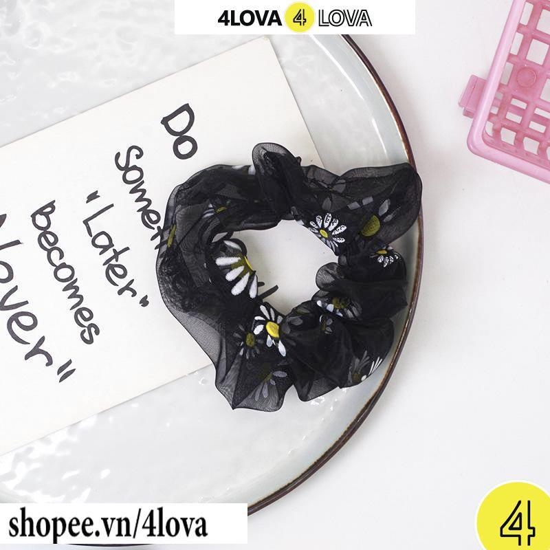 dây buộc tóc Scrunchies 4LOVA hoa cúc nhí phong cách Hàn Quốc