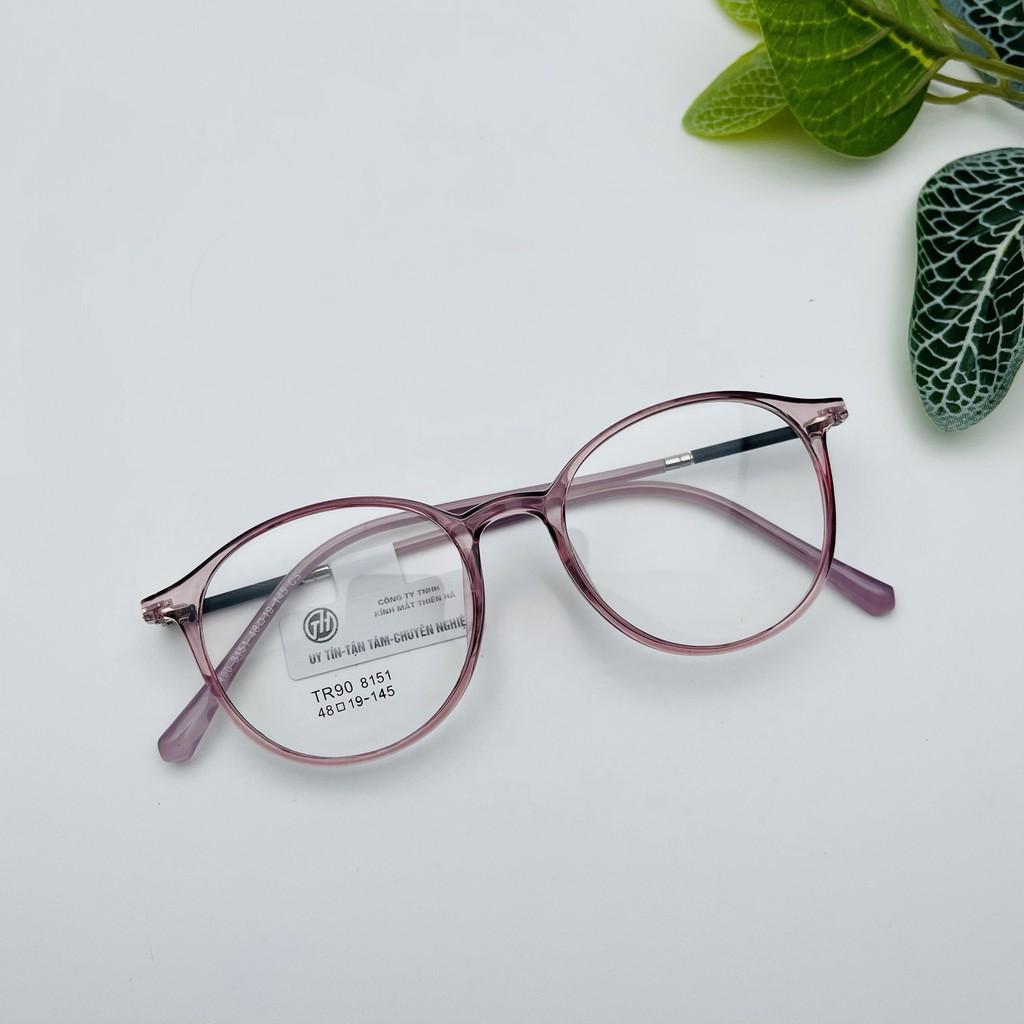 Gọng kính nữ tròn Thiên Hà Optical dáng tròn nhựa dẻo càng mảnh cốt thép trẻ trung dễ đeo sz vừa TH8151