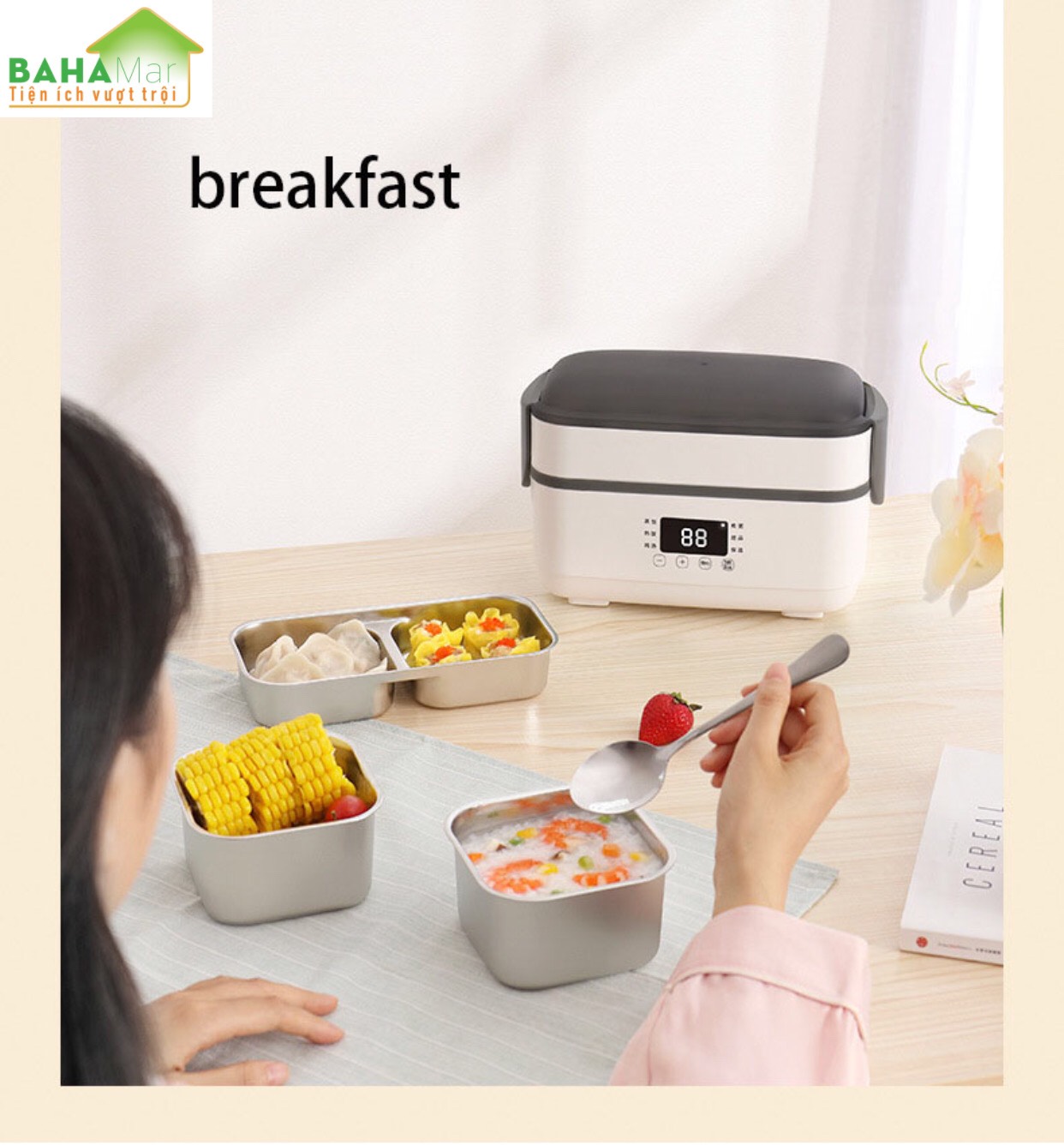 NỒI CƠM ĐIỆN MINI ĐA NĂNG TỰ ĐỘNG CHỈNH THỜI GIAN - HỘP HÂM NÓNG THỨC ĂN "BAHAMAR" Có 6 chức năng