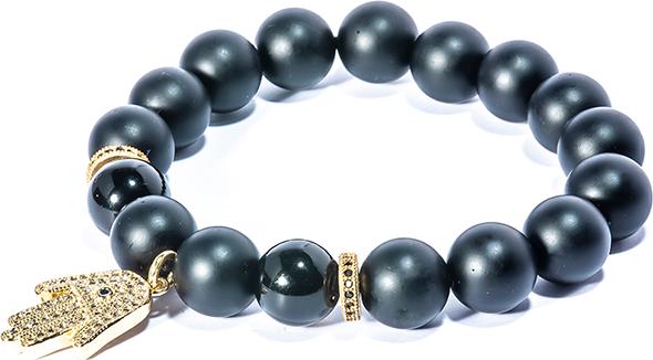 Vòng tay đá thiền Obsidian 10mm mix bàn tay Hamsa BROBS10MH02 - VietGemstones