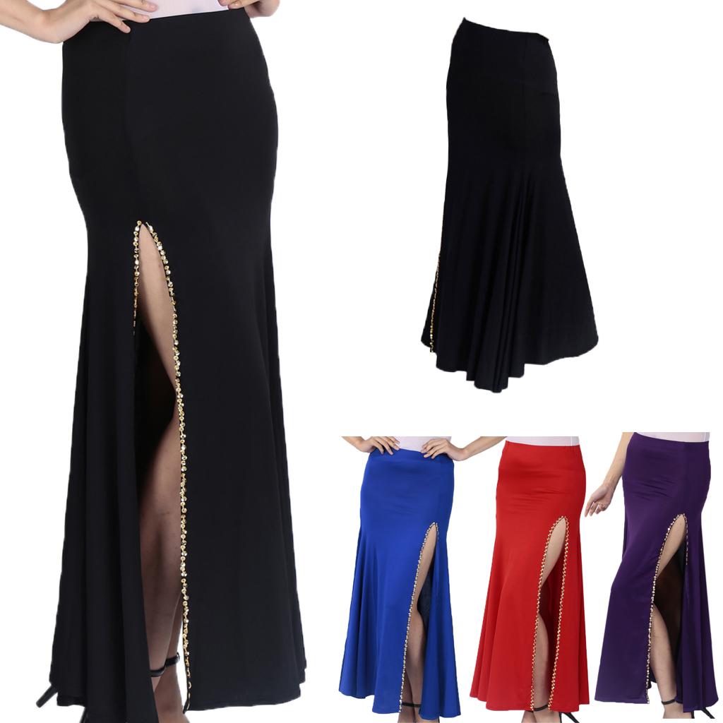 Women's Belly Dance Costumes One Side Slit Long Skirt Tight Hip Split Skirt