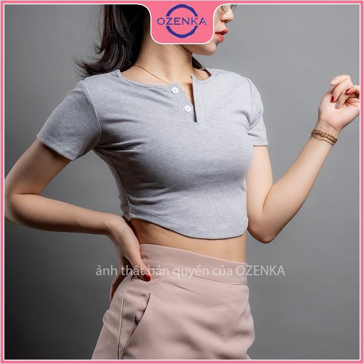 Áo croptop nữ cổ tròn khoét eo , áo thun nữ kiểu crt ôm body tay ngắn thun gân 100% cotton màu đen trắng ghi hồng