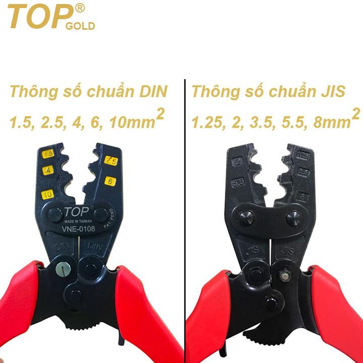 Kìm bấm cos trợ lực số 8 1.5 -> 10 mm2 TOP GOLD, tiết kiệm lực, độ chính xác cao, có nút điều độ rơ