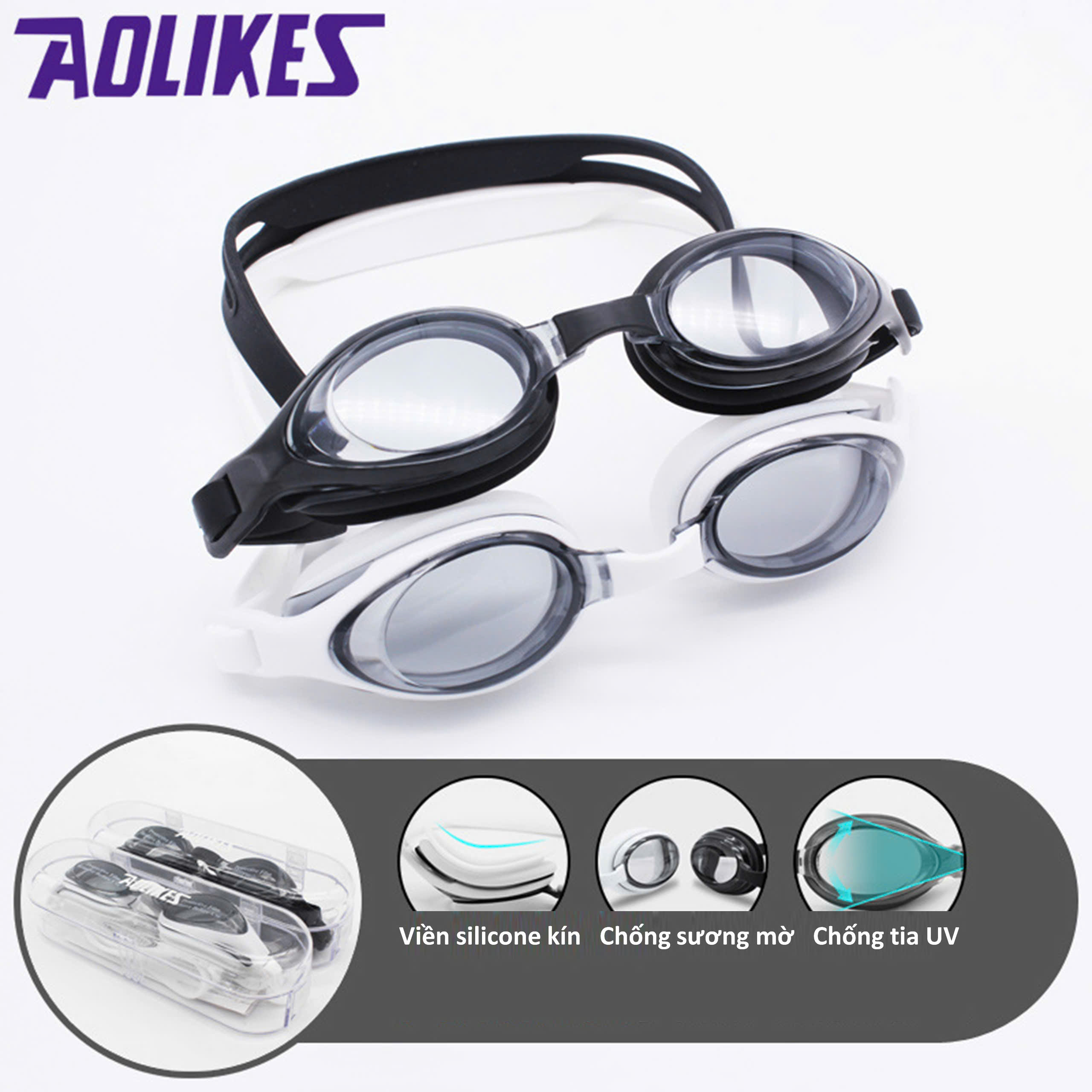 Kính Bơi Chống Nước , Chống Mờ , Chống Tia UV , Tầm Nhìn Rộng Sắc Nét , Silicon Mềm Mại AOLIKES 5005