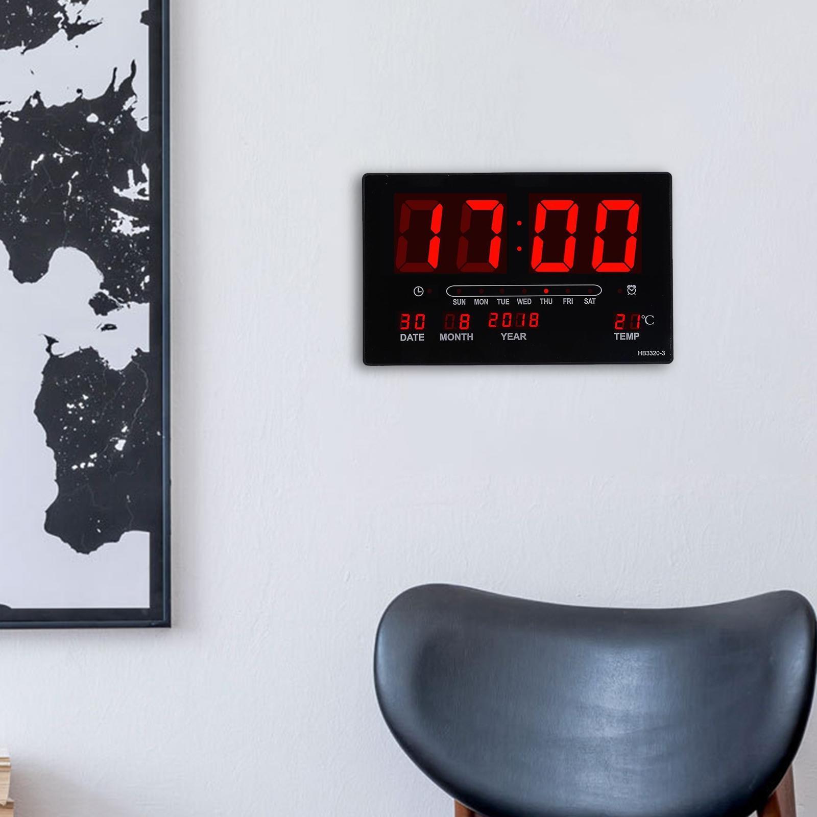 LED Display Digital Wall Clock W/ Indoor Temperature Table Office Training