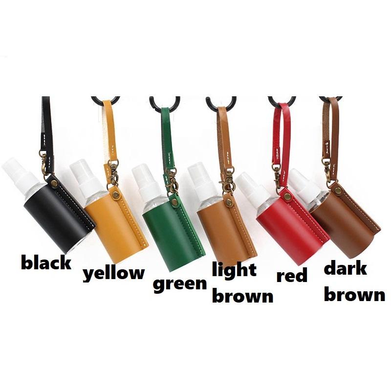 Portable 60ml Spray Bottle with Cover Empty Plastic Refillable Travel Mister Bottle with Leather Keychain Holder