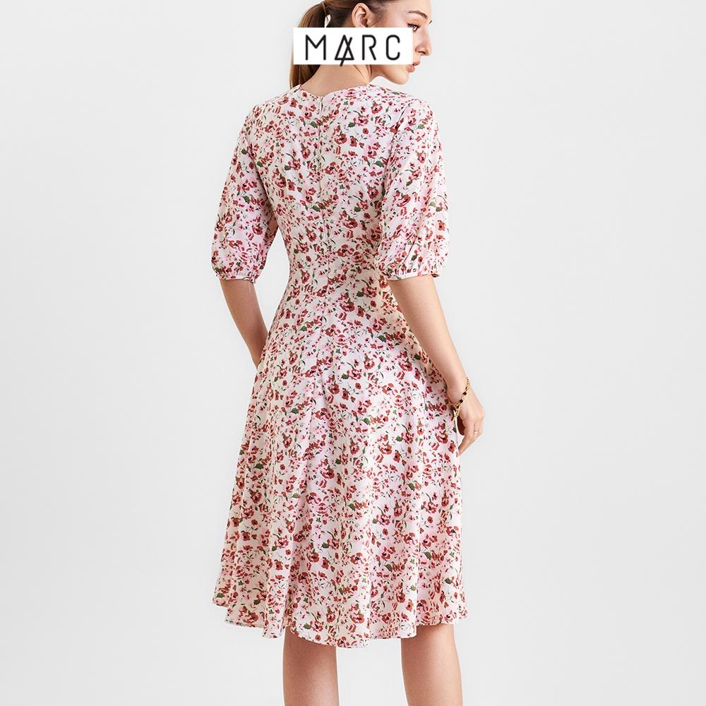 Đầm nữ MARC FASHION họa tiết hoa tay phồng cột dây eo CBHH0350