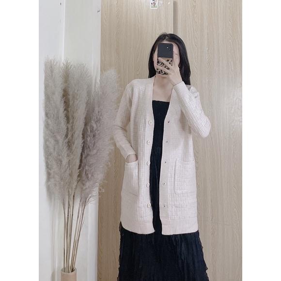 (Ảng Thật) Áo Khoác Cardigan Len Dài Tay Dễ Thương, Áo Len Dài Tay Dáng Dài