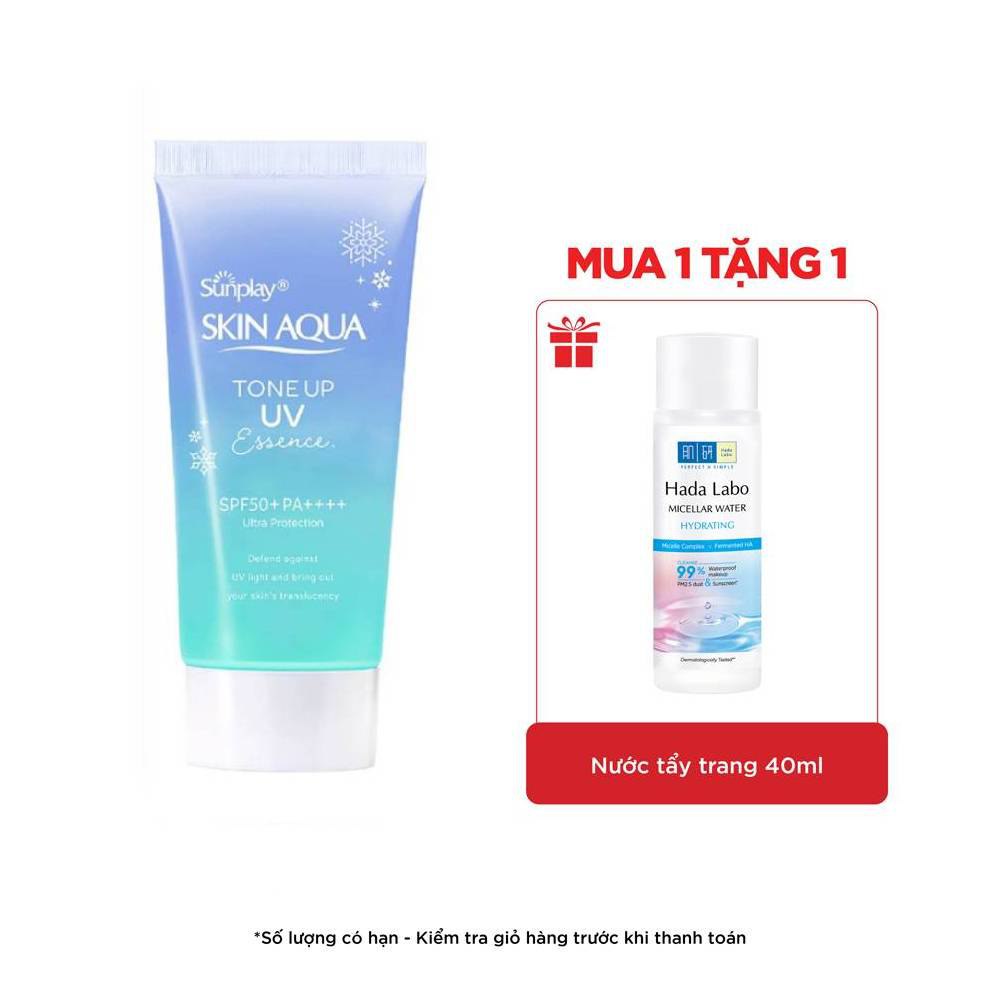 Kem chống nắng nâng tông Skin Aqua Tone up Blue cho da vàng có khuyết điểm đỏ, dạng tinh chất Sunplay Skin Aqua Tone Up UV Essence Blue SPF 50+ PA++++ 50g