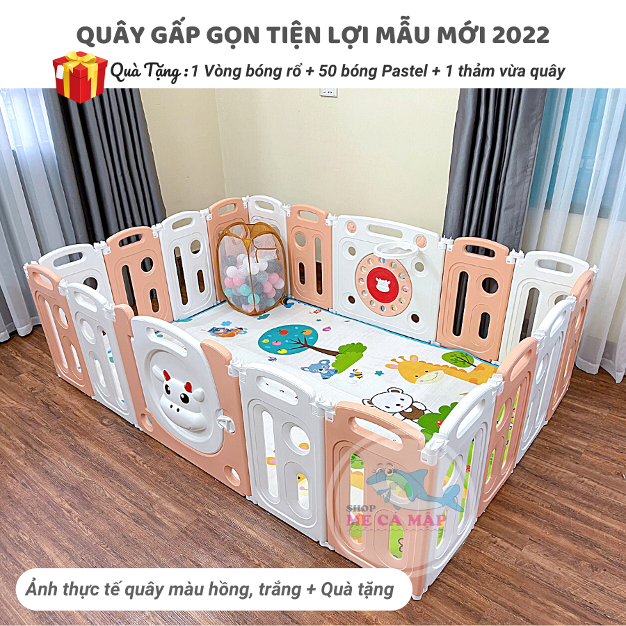 Quây cũi nhựa gấp gọn NEW TẶNG BÓNG RỔ, BÓNG THẢM, quây cũi cho bé nhựa an toàn