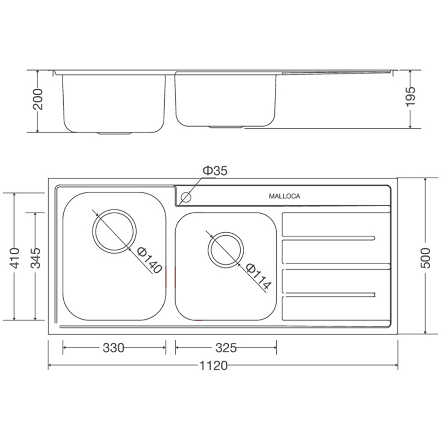 Chậu rửa chén Inox Malloca MS 1027R NEW