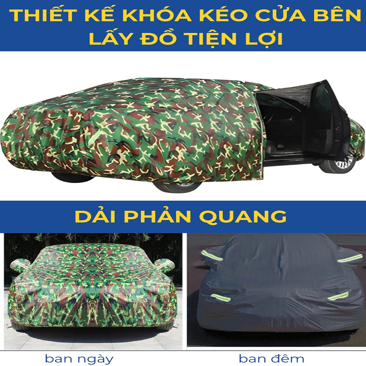 Bạt Phủ Ô Tô Vải Dù Rằn Ri 3 Lớp Chống Nắng, Chống Mưa , Bạt Phủ Cao Cấp