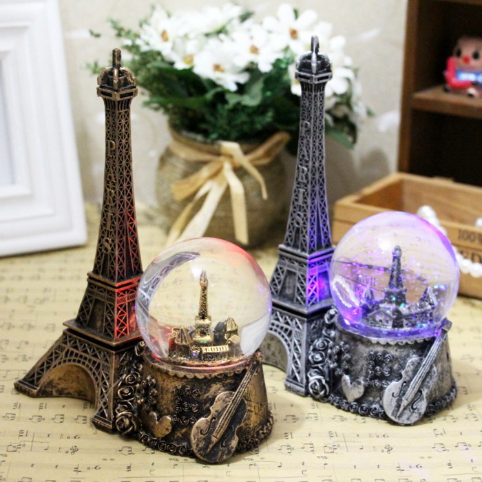 Quả cầu tuyết tháp Eiffel, Quả cầu pha lê tuyết có đèn led và tháp Eiffel - Màu bạc