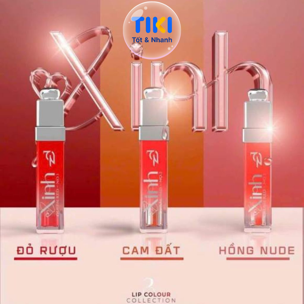 Son Xinh Đông Anh Chính Hãng Son Kem Lì Không Trôi Set 3 Màu Đỏ Tươi - Cam Đất - Đỏ Cam Collagen x3