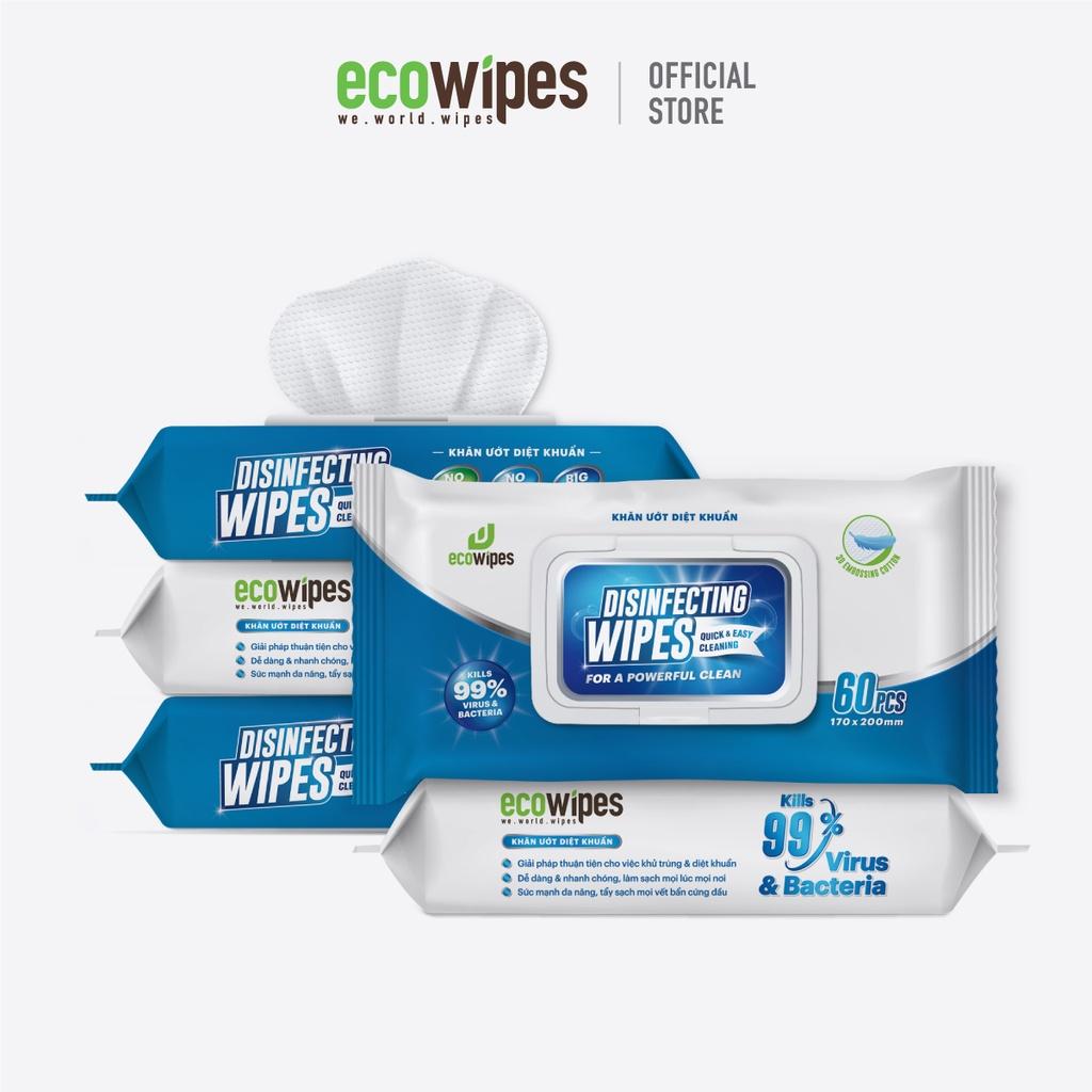 Combo 05 gói khăn giấy ướt diệt khuẩn Disinfecting Wipes Ecowipes gói 60 tờ diệt 99,9% vi khuẩn