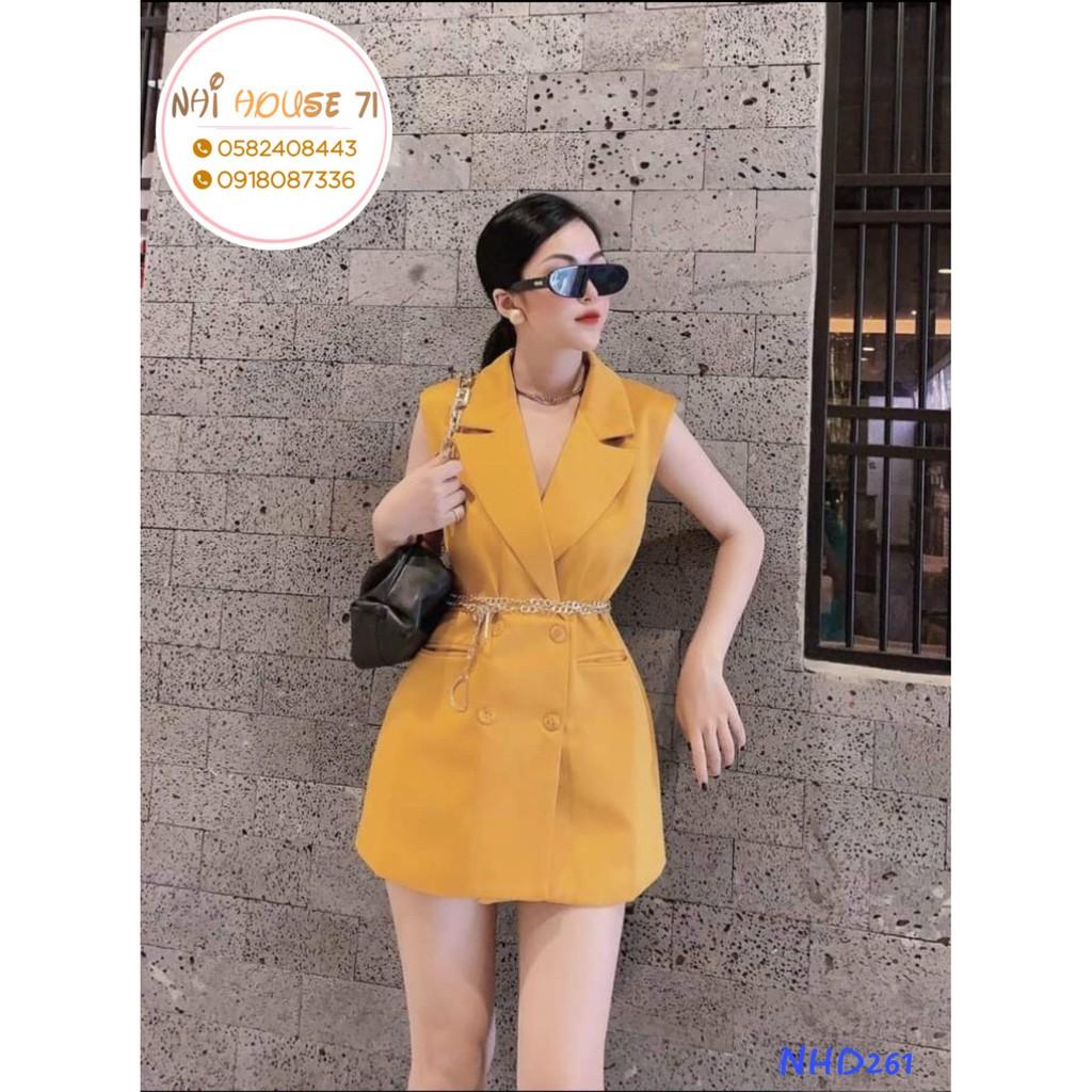 Đầm Suông Cổ Vest NHIHOUSE71 Chất Liệu Kaki Siêu Xinh