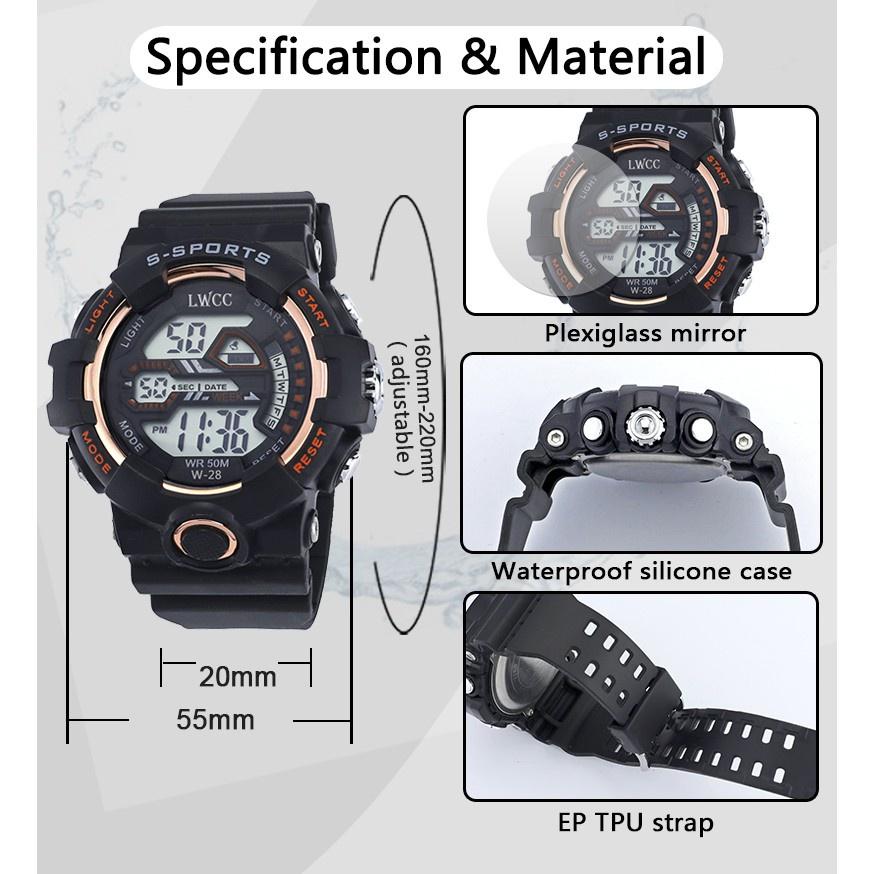Đồng hồ chống nước 30 mét mới với đồng hồ kỹ thuật số phát sáng dành cho nam và nữ