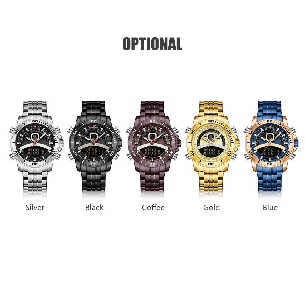 Đồng hồ NAVIFORCE Quartz Digital Electronic có đèn nền, chế độ giờ kép Chống thấm nước - Bạc