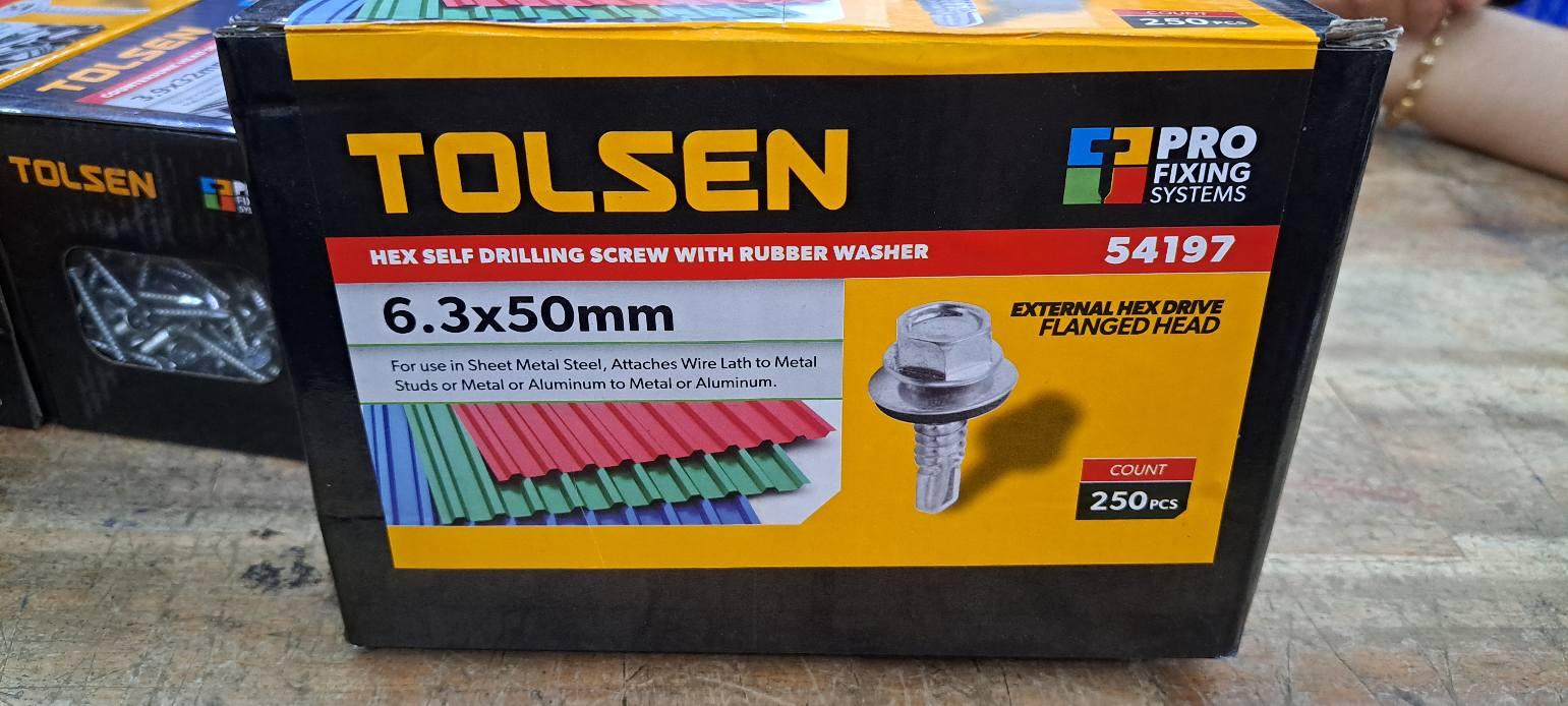 HỘP 500 CÂY VÍT LỤC GIÁC TỰ KHOAN VỚI VÒNG ĐỆM CAO SU 6.3X32MM 4KG 54196 TOLSEN - HÀNG CHÍNH HÃNG
