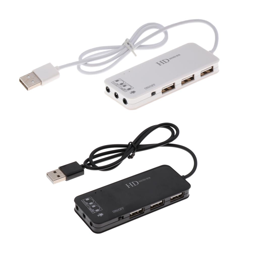 USB 2.0 Hub TO 3-Port USB 2.0 Splitter& 7.1CH Mic/Headset Sound Card Adapter