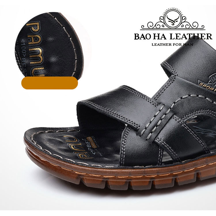 Dép nam quai ngang da bò thật cao cấp BHD8688 Dép quai hậu nam