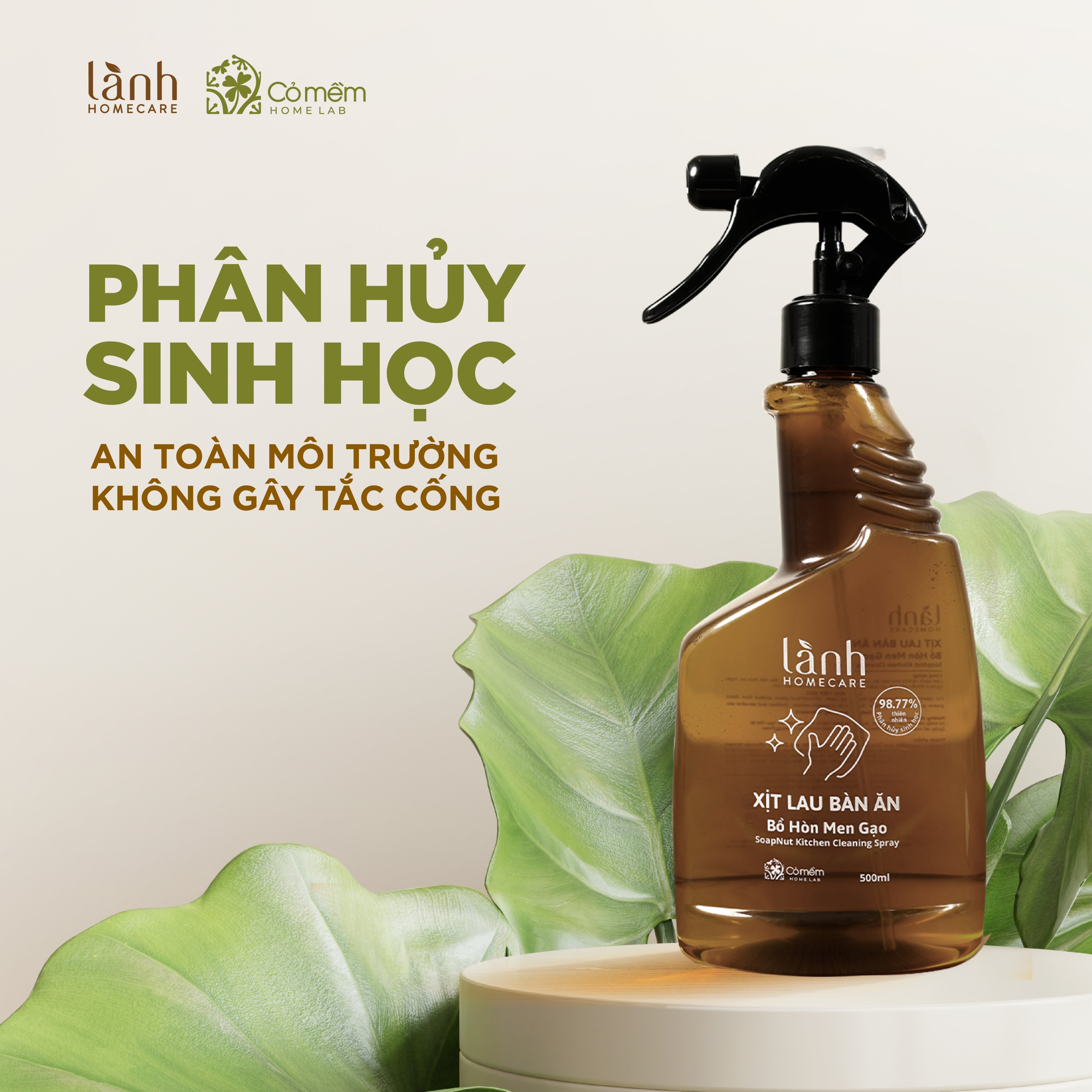 Nước Lau Bếp Lau Bàn Ăn Xịt Kính Đa Năng Bồ Hòn Men Gạo Thiên Nhiên An Lành Homecare Cỏ Mềm 500ml